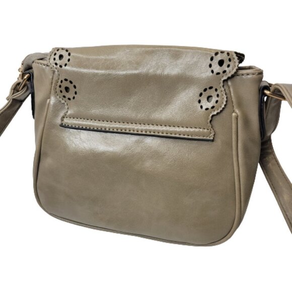 Taupe Crossbody Handbag Adjustable Strap Travel Casual Flap Handbag-New - Picture 7 of 9